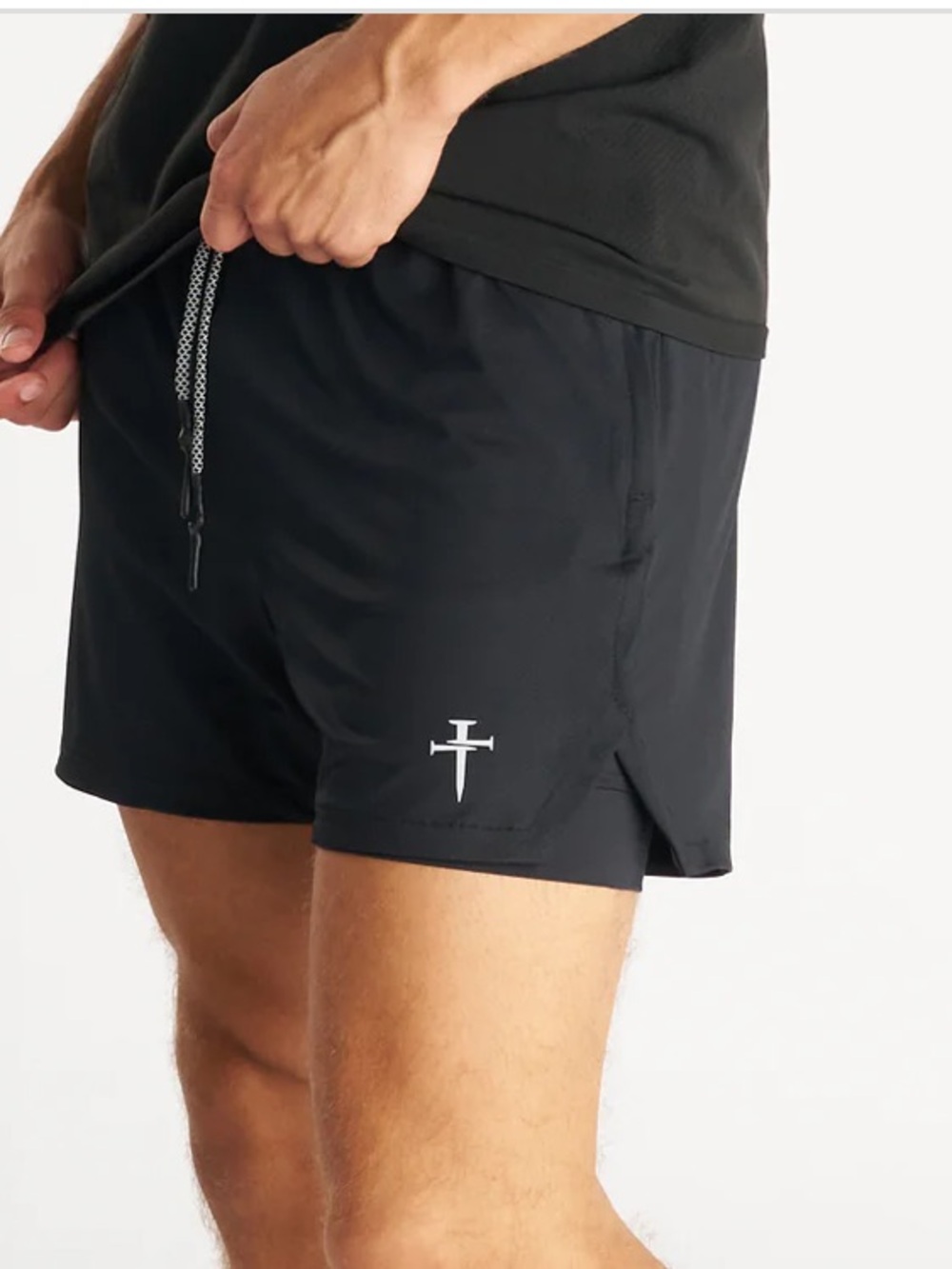 Three Nails Running Shorts Mens M Black Lined 5 Inseam Zip Pocket Gym Training